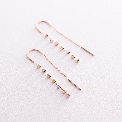 Серьги - протяжки "Шарики" в трех цветах золота с08092