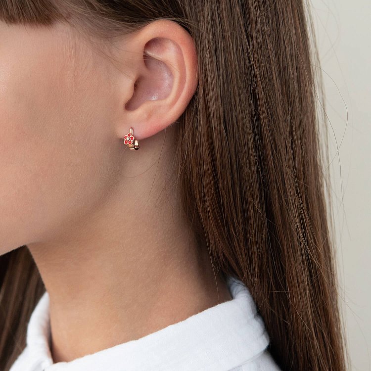 Детские золотые серьги "Цветочки" (эмаль) с02135 от ювелирного магазина Оникс - 1