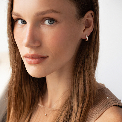 Серьги - кольца "Tracy" с фианитами (красное золото) с09096 №2