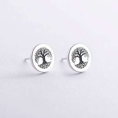 Серьги - пусеты "Древо жизни" в серебре 123363