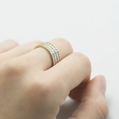 Золота потрійна каблучка з фіанітами к01913 №5