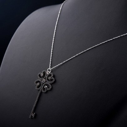 Срібне кольє "Ключик-конюшина" (фіаніти) 18466 №4