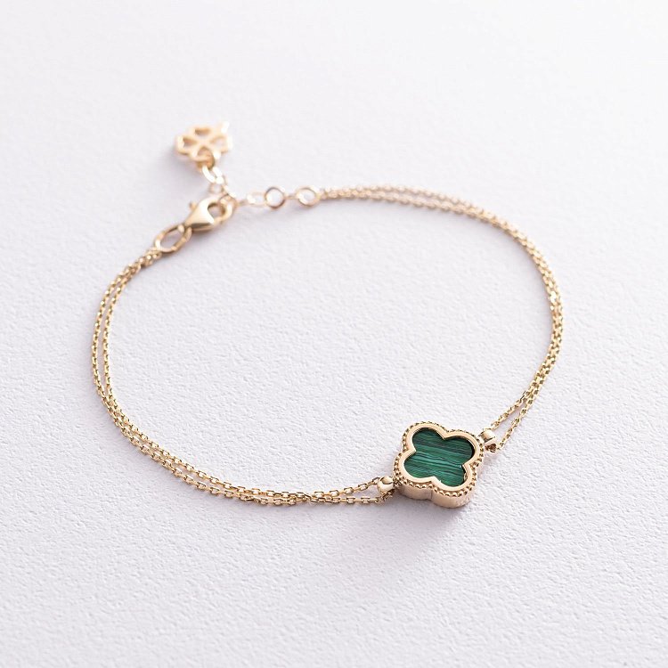 Браслет "Конюшина" в жовтому золоті (малахіт) б04558 від ювелірного магазину Онікс