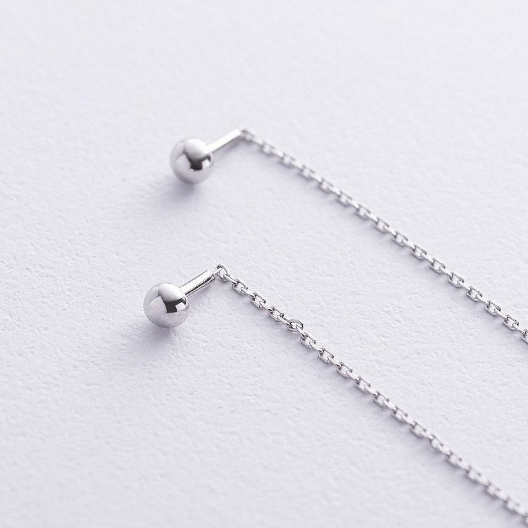 Серебряные серьги - протяжки "Шарики" 902-01286 от ювелирного магазина Оникс - 2