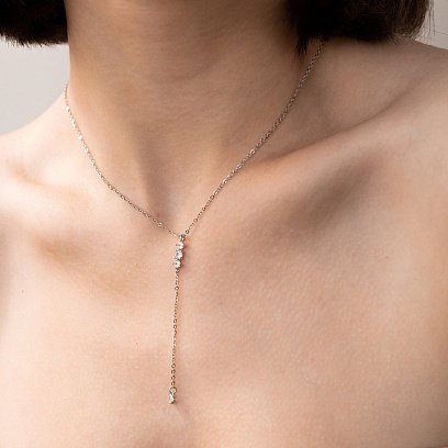 Серебряное колье - галстук с фианитами 181177 №3