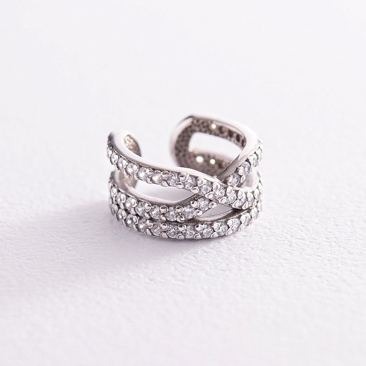 Срібна сережка - каффа з фіанітами 40023 від ювелірного магазину Онікс - 1