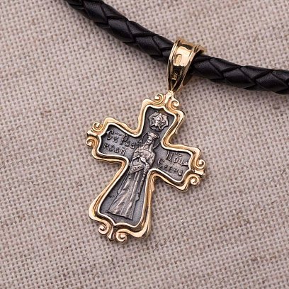 Серебряный крест "Распятие" с позолотой 132406 №2