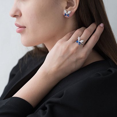 Золотое кольцо "Бабочка" (сапфир, бриллиант) кб0208gl №2