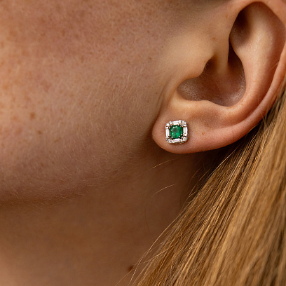 Золоті сережки - пусети (діаманти, смарагди) сб0576ca №2