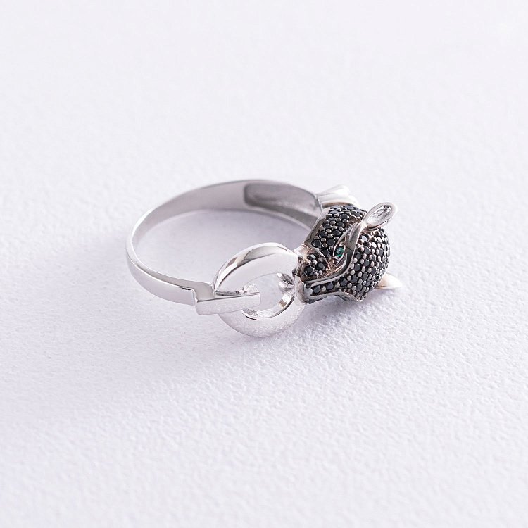 Золота каблучка "Пантера" з фіанітами к04930 від ювелірного магазину Онікс