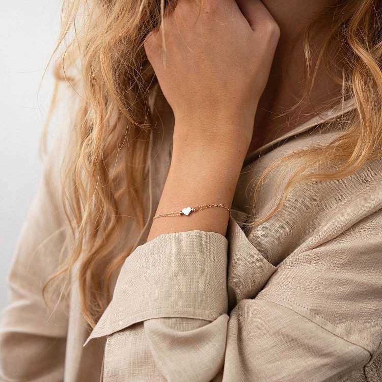 Двойной золотой браслет "Сердечко" б05103 от ювелирного магазина Оникс - 3