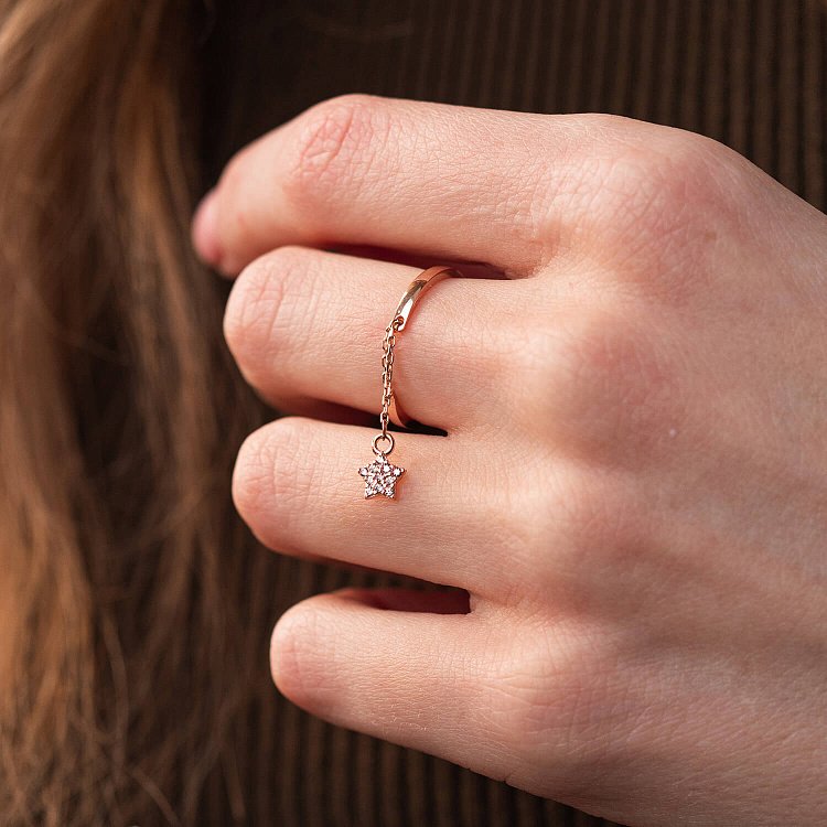 Золота каблучка з підвіскою "Зірочка" (фіаніти) к06994 від ювелірного магазину Онікс - 6