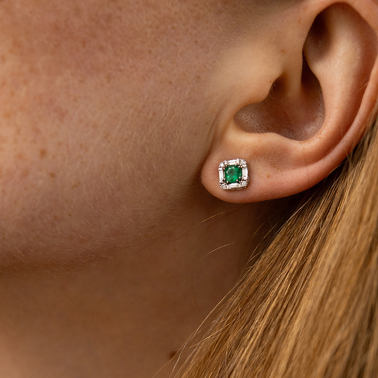 Золоті сережки - пусети (діаманти, смарагди) сб0576ca від ювелірного магазину Онікс - 1