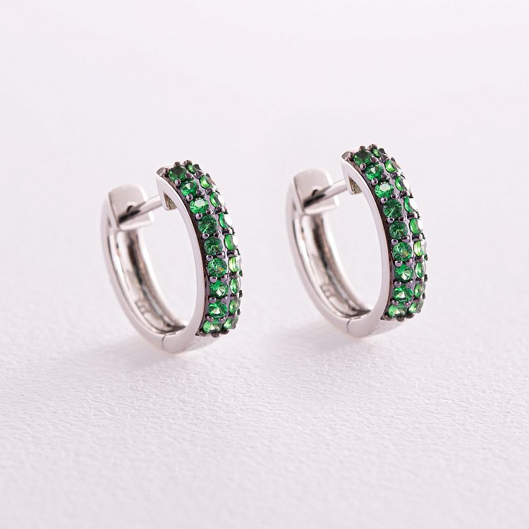 Золотые серьги с цаворитами сб0424gl от ювелирного магазина Оникс