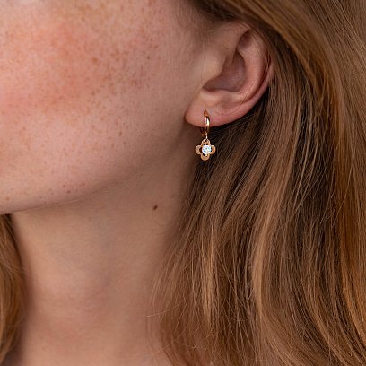 Золотые серьги "Клевер" с фианитами с06539 №6