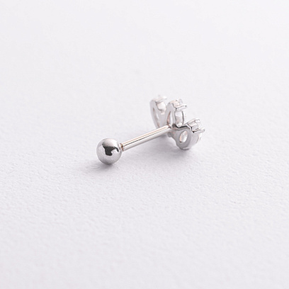 Одиночна срібна сережка в хрящ вушка (фіаніти) 40034 №2