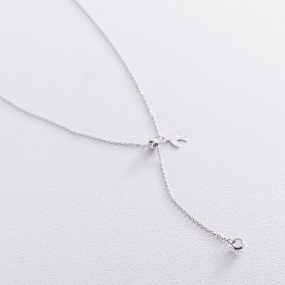 Колье "Ласточка" в белом золоте (фианит) кол01920