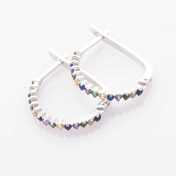 Серебряные серьги с фианитами 121498 от ювелирного магазина Оникс - 1