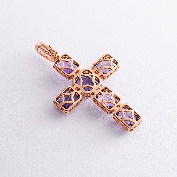 Золотий хрестик з діамантами та аметистами MP8103Cgm - 2 Золотий хрестик з діамантами та аметистами MP8103Cgm від ювелірного магазину Онікс - 2