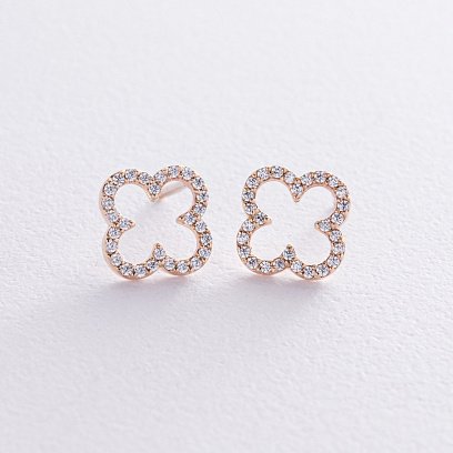 Сережки - пусети "Конюшина" з фіанітами (жовте золото) с08436 №4