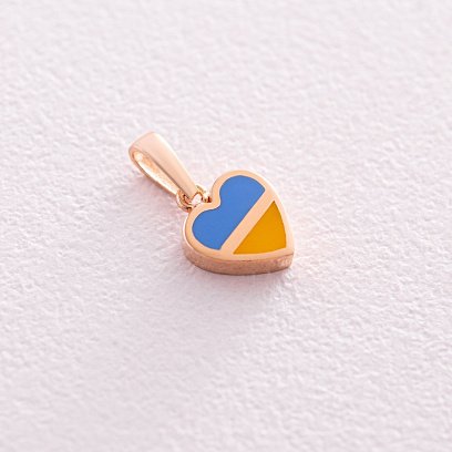 Кулон "З Україною в серці" у червоному золоті (блакитна та жовта емаль) п03742