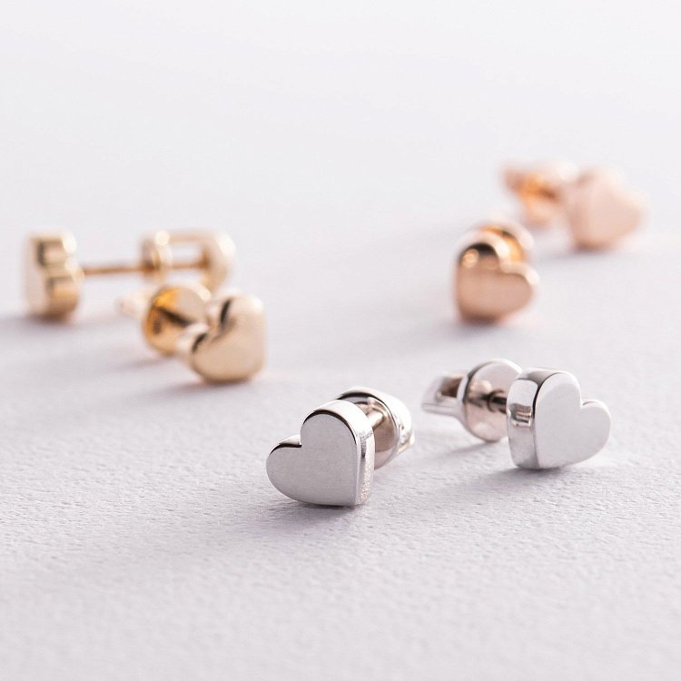 Сережки - пусети "Сердечки" у червоному золоті с08348 від ювелірного магазину Онікс - 3