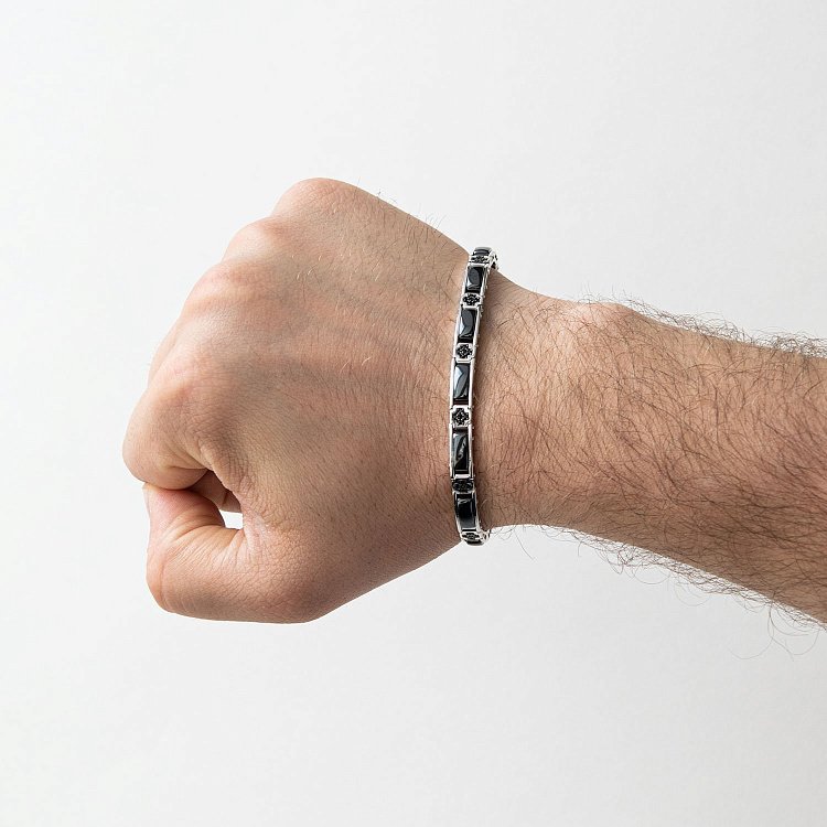 Мужской браслет из серебра с керамическими вставками ZANCAN KXB048-N от ювелирного магазина Оникс - 1