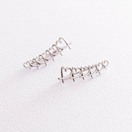 Серьги - клаймберы "Сердечки" в белом золоте с07123
