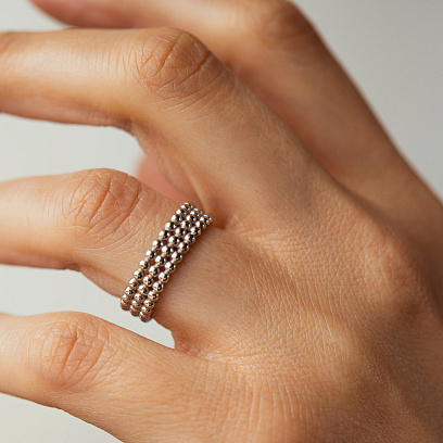 Кольцо "Рейчел" с шариками (серебро) mini 7399 №4