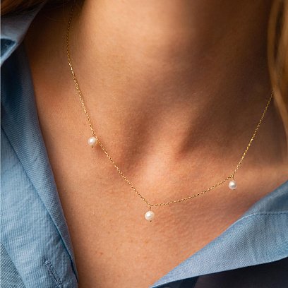 Колье с жемчугом (желтое золото) кол02397 №7