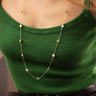 Кольє "Конюшина" з перламутром mini (жовте золото) кол02430 №2