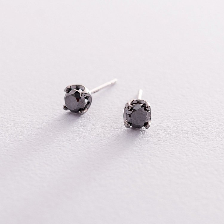 Золоті сережки-пусети з чорними діамантами сб0266ar від ювелірного магазину Онікс - 3