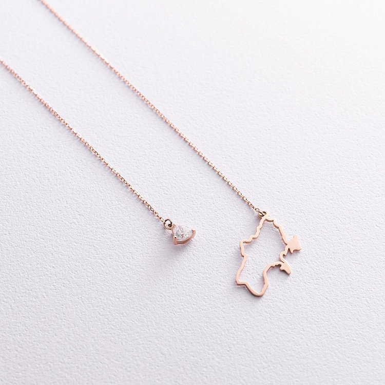 Золоте кольє - краватка "Карта України" (куб. цирконій Swarovski у формі серця)﻿ 4050 від ювелірного магазину Онікс - 9