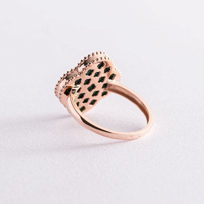 Золота каблучка "Конюшина" з малахітом к06881 №3