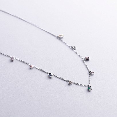 Серебряное колье с разноцветными фианитами 181301 №3