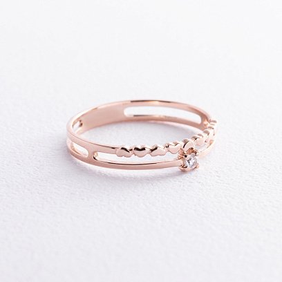 Золотое помолвочное кольцо c сердечками (фианит) к07587 №5