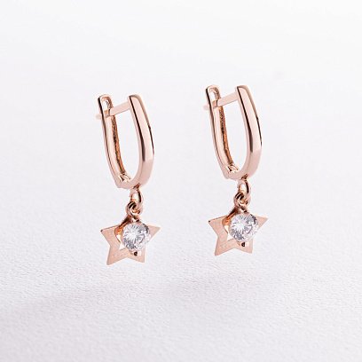 Золотые серьги "Звездочки" с фианитами с08449