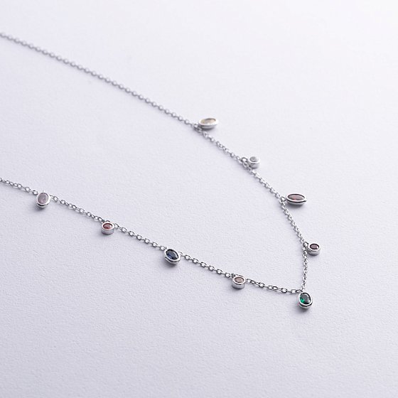 Серебряное колье с разноцветными фианитами 181301 №3