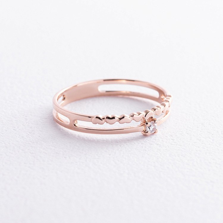 Золотое помолвочное кольцо c сердечками (фианит) к07587 от ювелирного магазина Оникс - 4