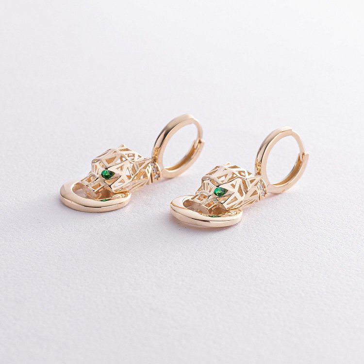 Серьги "Пантера" в желтом золоте (фианиты) с08595 от ювелирного магазина Оникс - 4