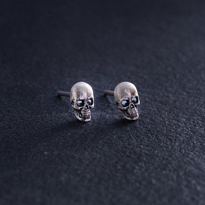 Сережки - пусети "Череп" у сріблі 123301 №3