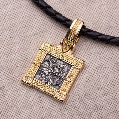 Серебряная подвеска "Георгий Победоносец" с позолотой 132304 №6