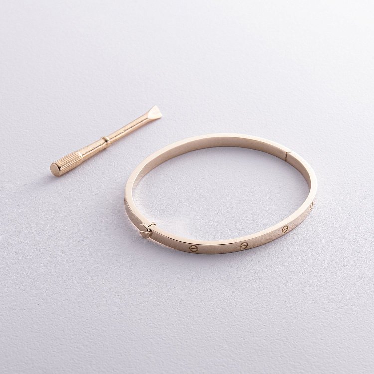 Жесткий браслет "Love" в желтом золоте б04655 от ювелирного магазина Оникс - 4