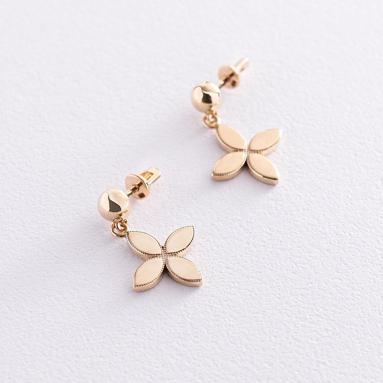 Сережки - пусети "Конюшина" в жовтому золоті с07194 від ювелірного магазину Онікс