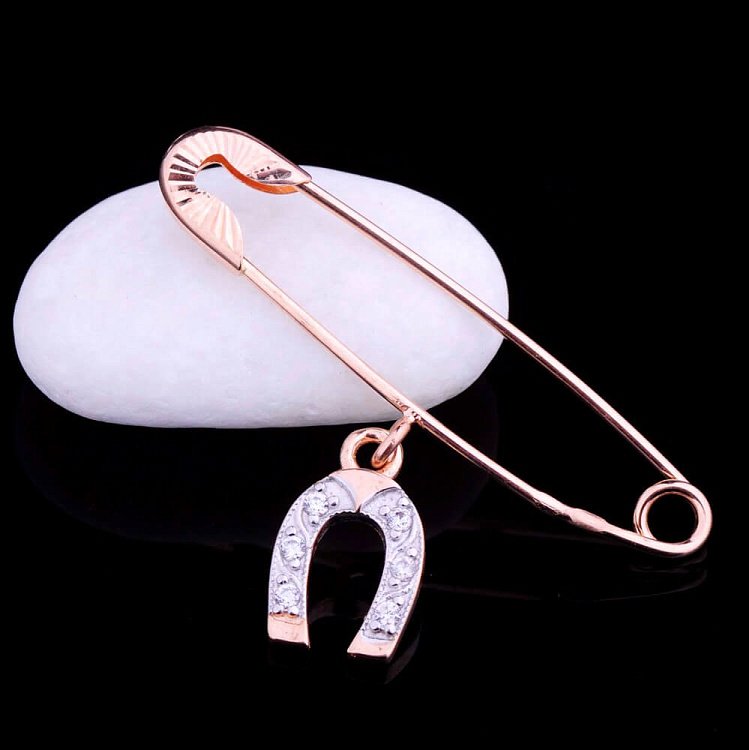 Золота шпилька "Підкова" з фіанітами зак00193 від ювелірного магазину Онікс