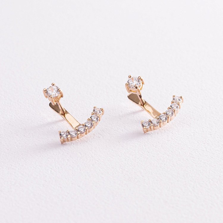 Серьги - джекеты в желтом золоте (фианиты) с07768 от ювелирного магазина Оникс - 1