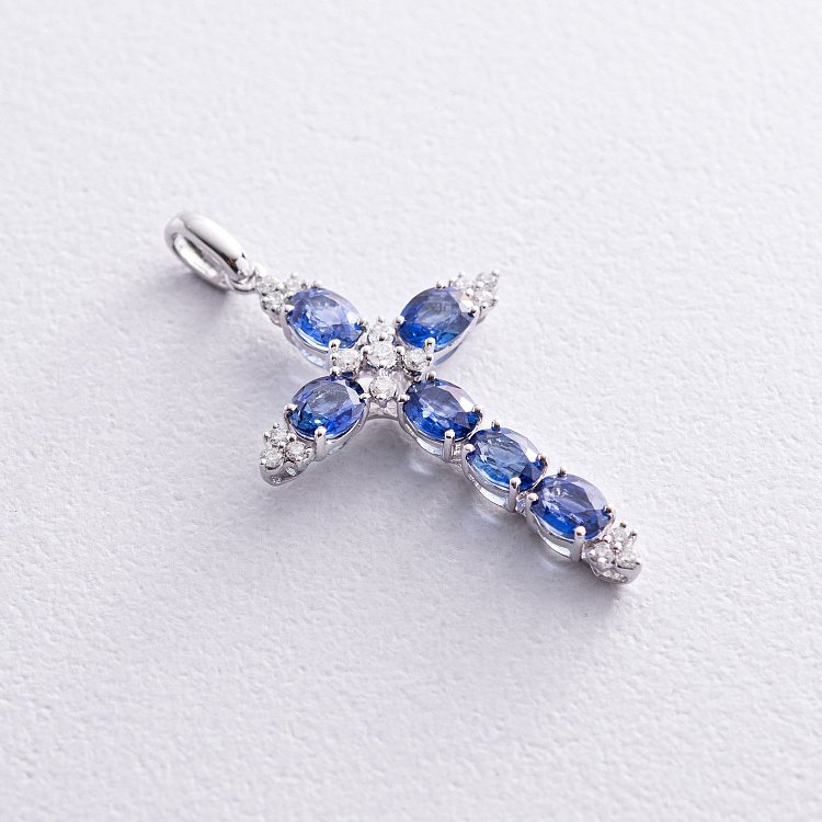 Золотой крест (сапфир, бриллиант) пб0133gm от ювелирного магазина Оникс