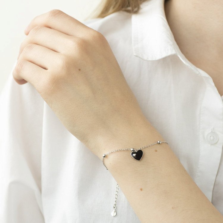 Срібний браслет "Сердечко" (емаль) 141285 від ювелірного магазину Онікс - 3