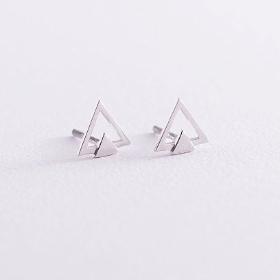 Серьги-пусеты "Треугольники" (белое золото) с06979