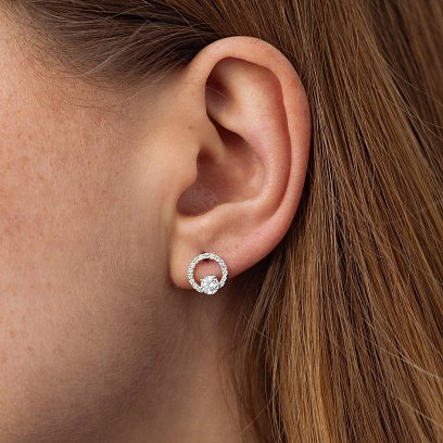 Серьги - пусеты "Круговорот" с фианитами (белое золото) с08788 №2